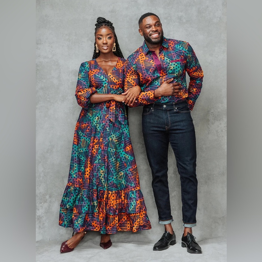 D'IYANU Zendaya Women's African Print Maxi Dress (Jade Amber Adire)